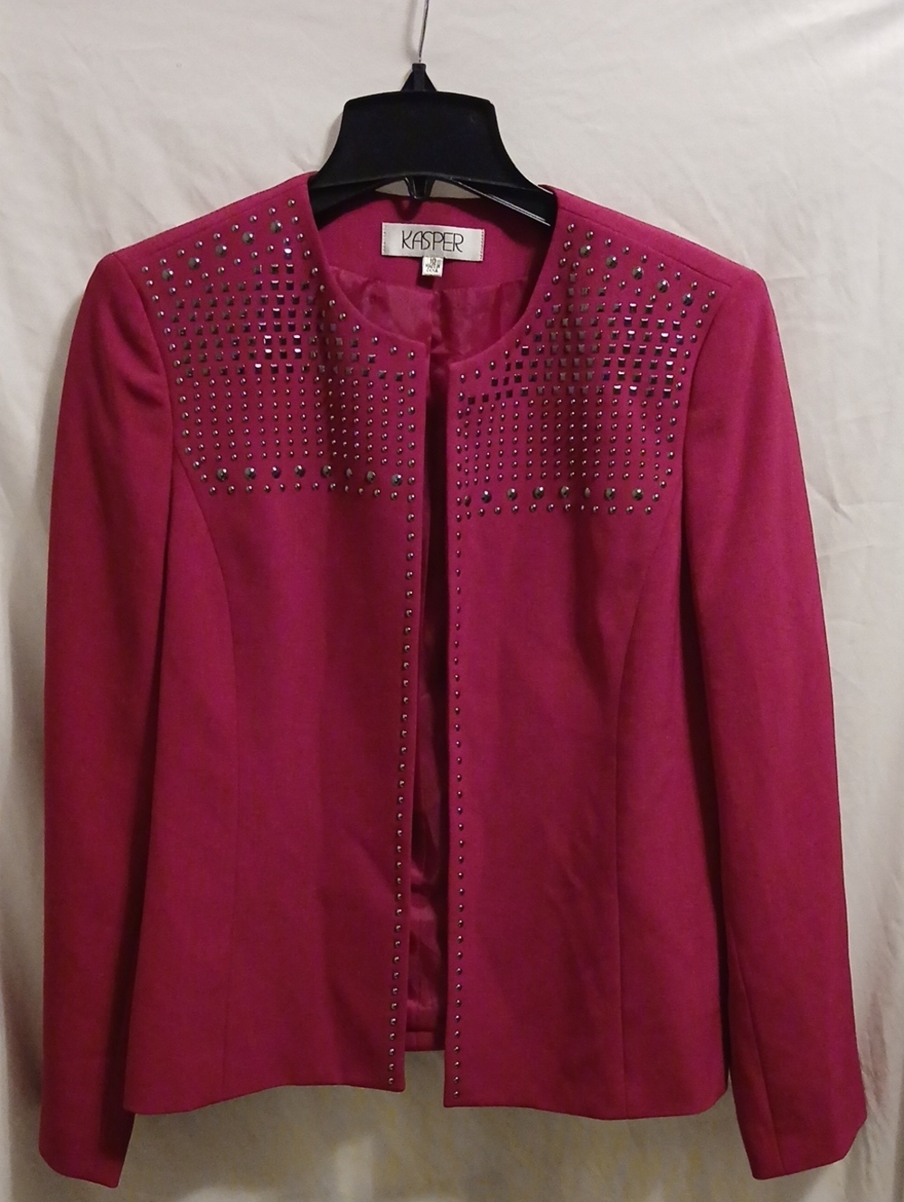 Kasper Magenta Collarless Studded Blazer